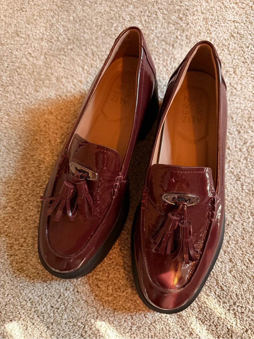 Women’s Naturalizer Burgundy Patent Tassel Loafers with Lug Sole